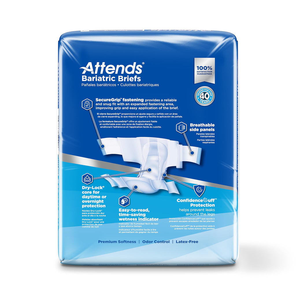 Attends Bariatric Briefs with Advanced DermaDry Technology for Adult Incontinence Care, XX-Large, Unisex, 12 Count