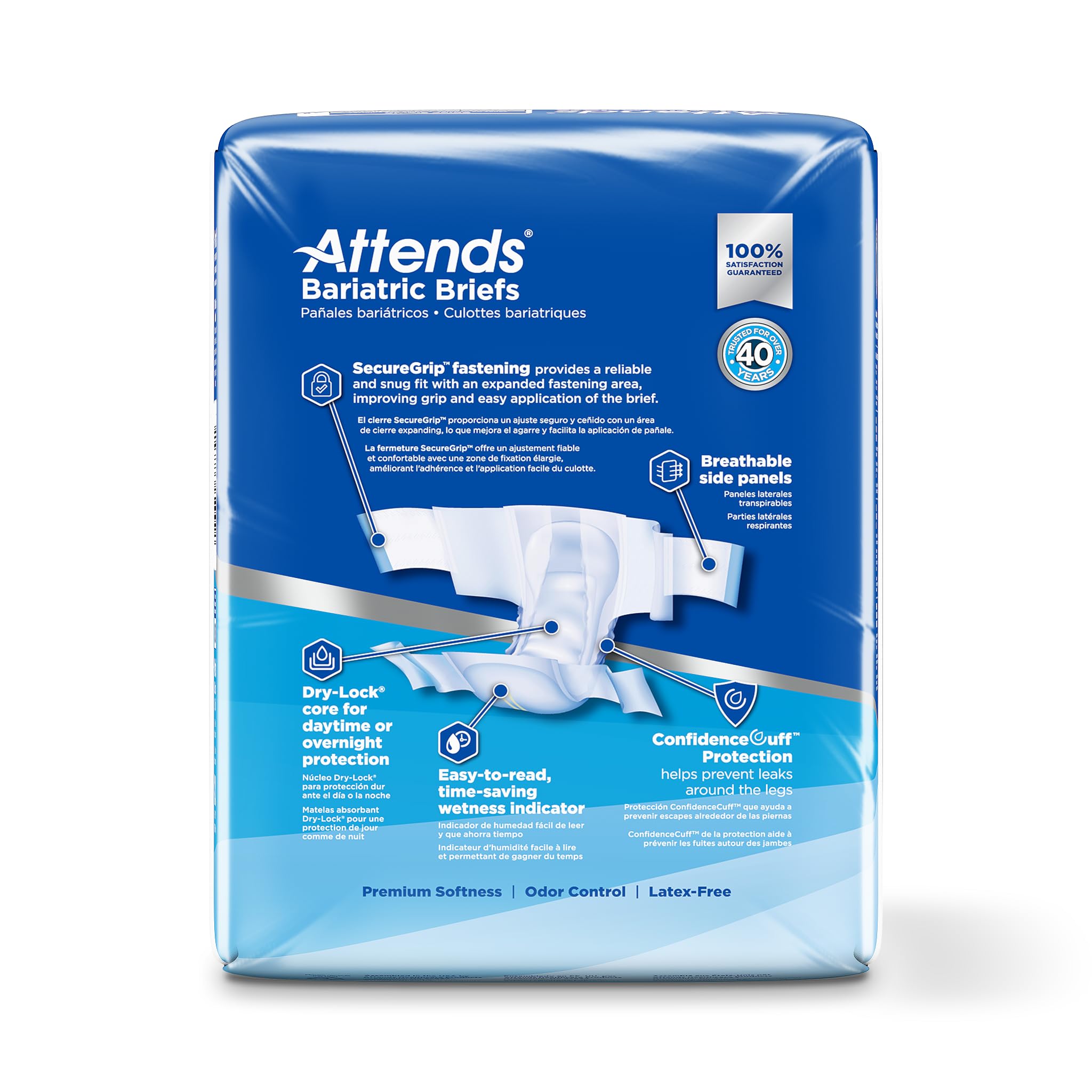 Attends Bariatric Briefs with Advanced DermaDry Technology for Adult Incontinence Care, XX-Large, Unisex, 12 Count