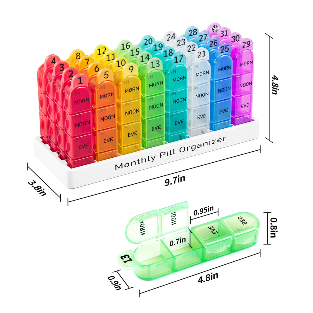 Daviky Monthly Pill Organizer 4 Times a Day, 30 Day Pill Organizer with Daily Pill Box Organizer, One Month Medicine Pill Case,