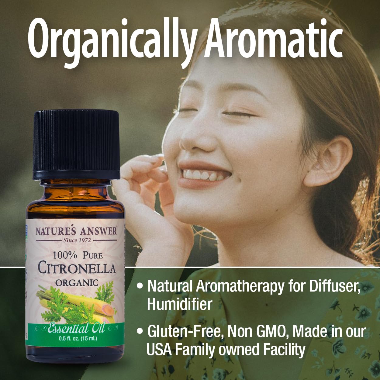 Natures Answer USDA Organic Citronella Essential Oil, 100% Pure | Natural Aromatherapy Oil for Diffuser/Humidifier, Steam Distil