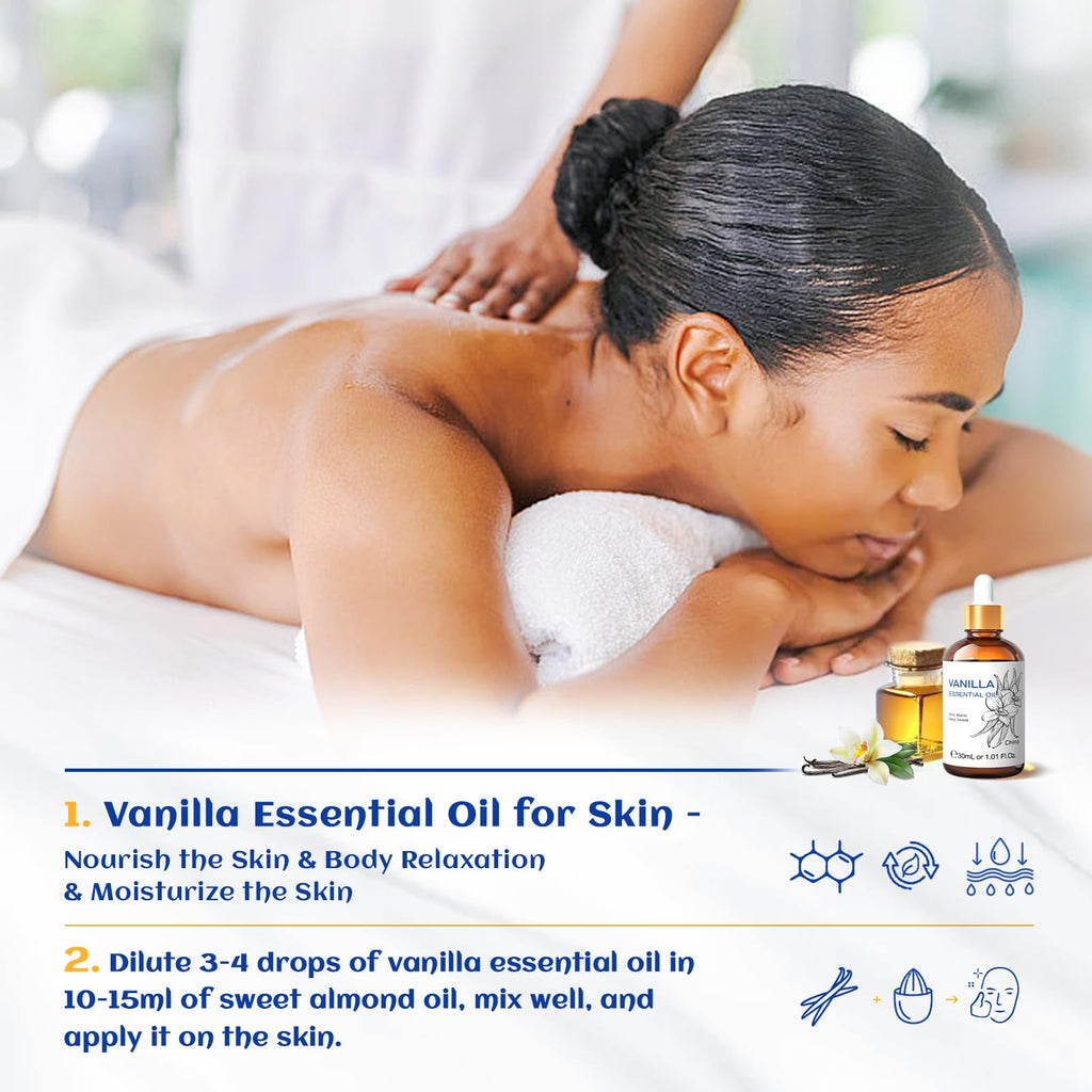 HIQILI 1 Fl Oz Vanilla Essential Oil, 100% Pure Natural Vanilla Oil for Skin, Diffuser, Perfume - 30ML