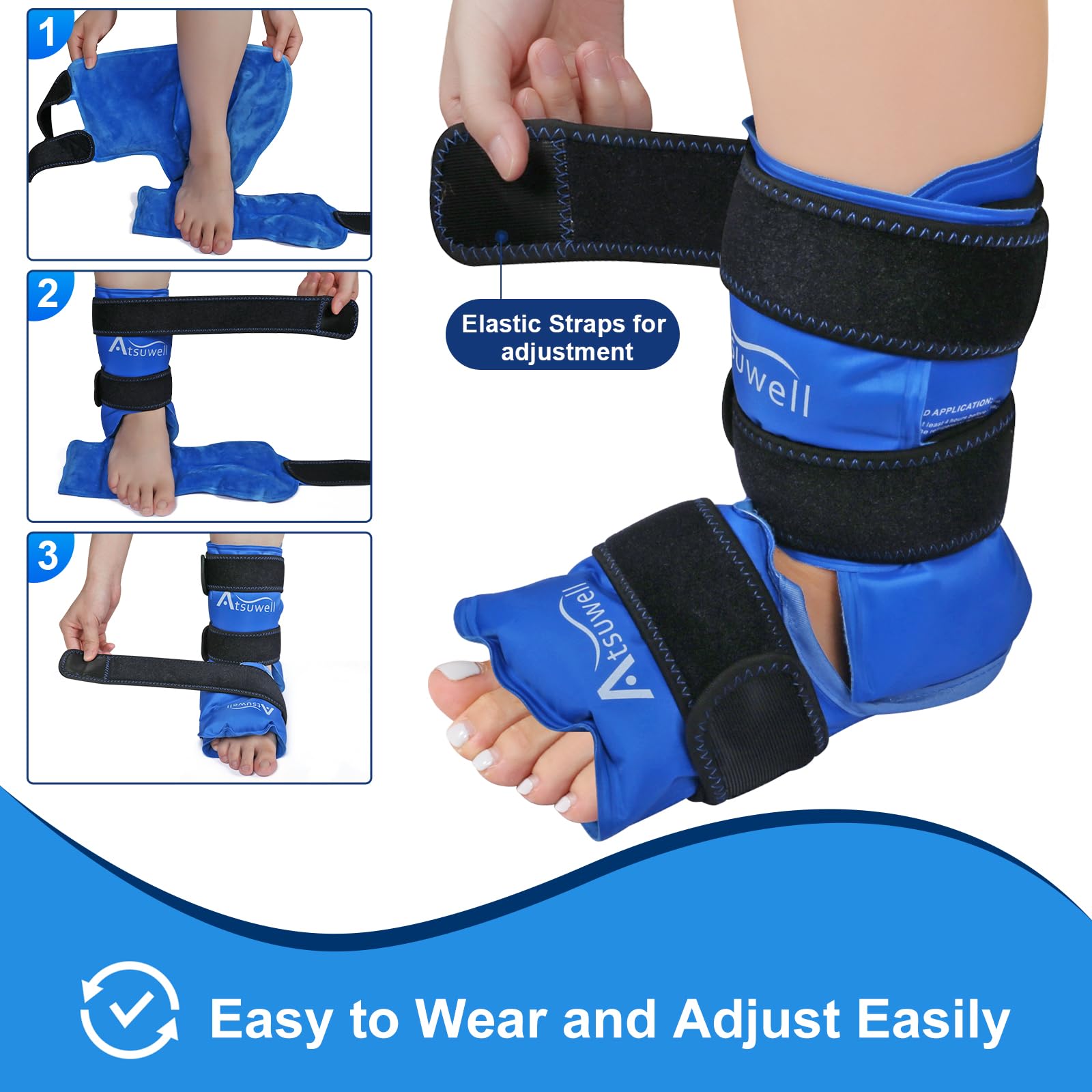 Atsuwell Ankle Ice Pack Wrap 2 Pack, Reusable Ice Packs Ankle Cold Compression, Soft Plush Lining Gel Cold Pack for Foot, Flexib