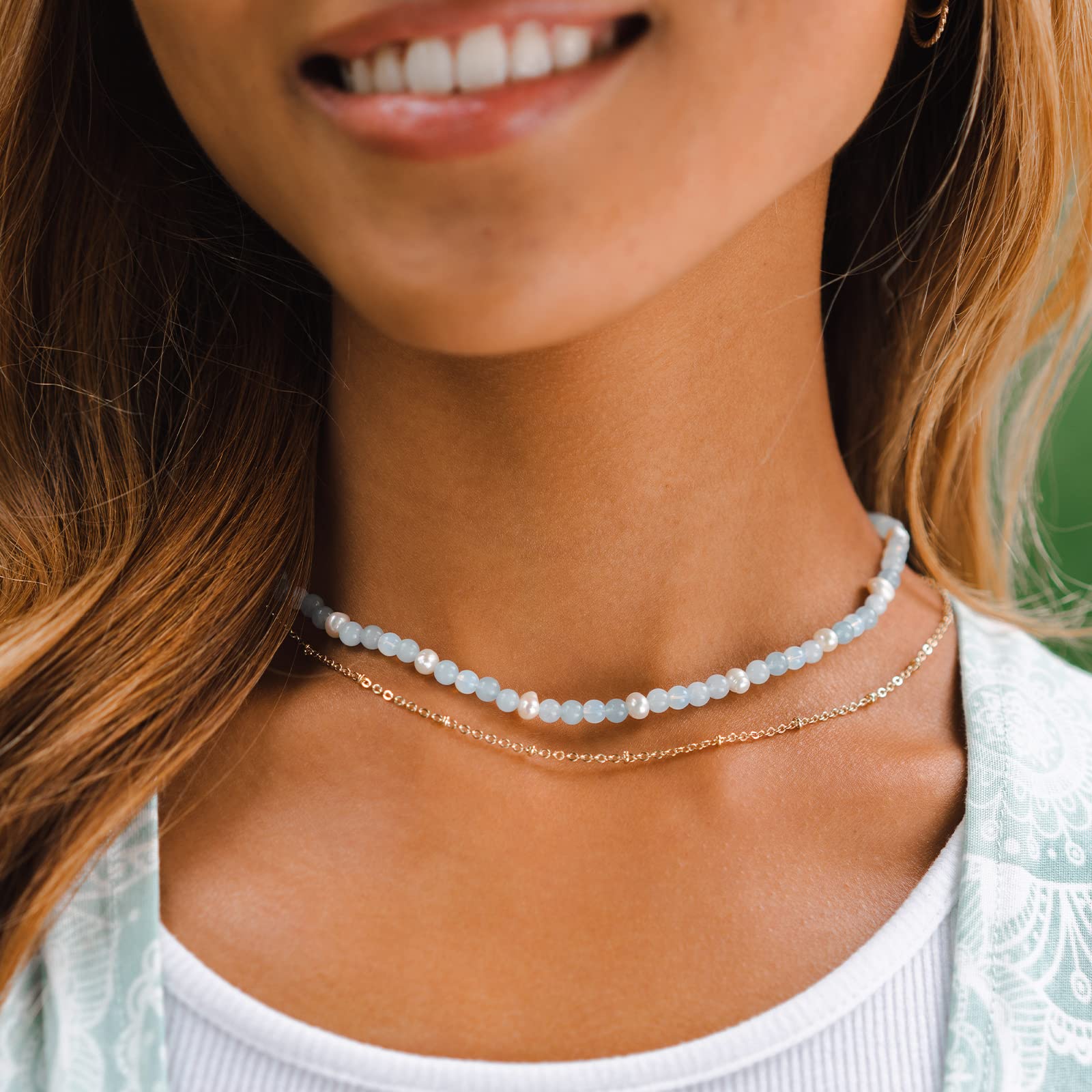 Lotus and Luna 4MM Energy Chakra Healing Necklace with Real Stones Jade, Pearl, Rose Quartz, Amethyst, Moonstone (Intuition + Se