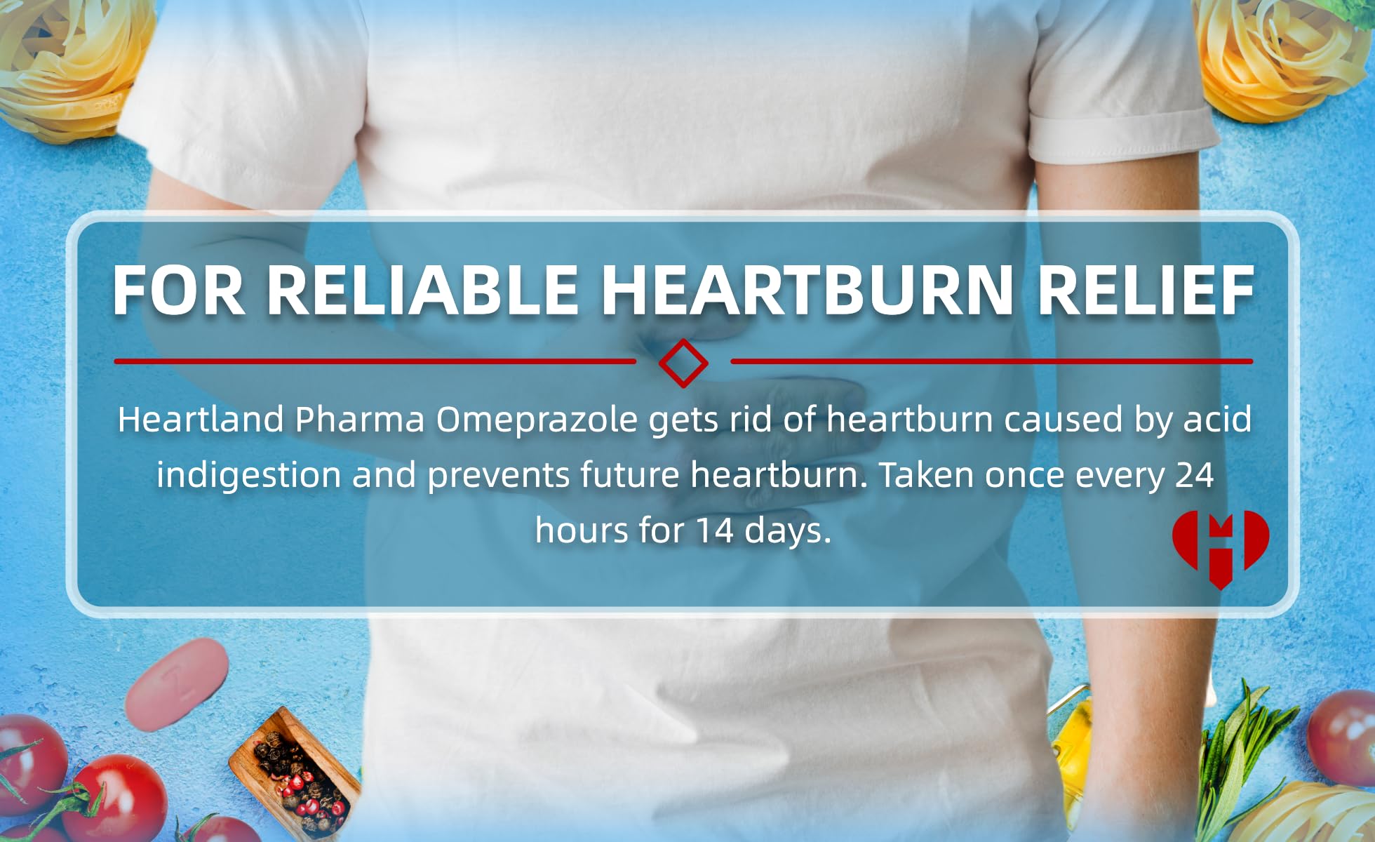 Heartland Pharma Omeprazole 20mg | Heartburn Relief Medicine | Delayed Release Acid Reducer Tablet | Antacid Tablets for Acid Re
