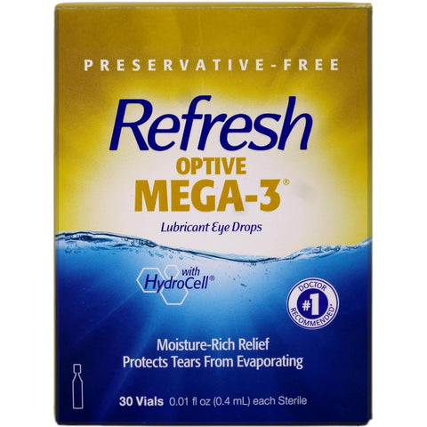 Refresh Optive Mega-3 Lubricant Eye Drops with Flaxseed Oil - 30 ct, Pack of 5
