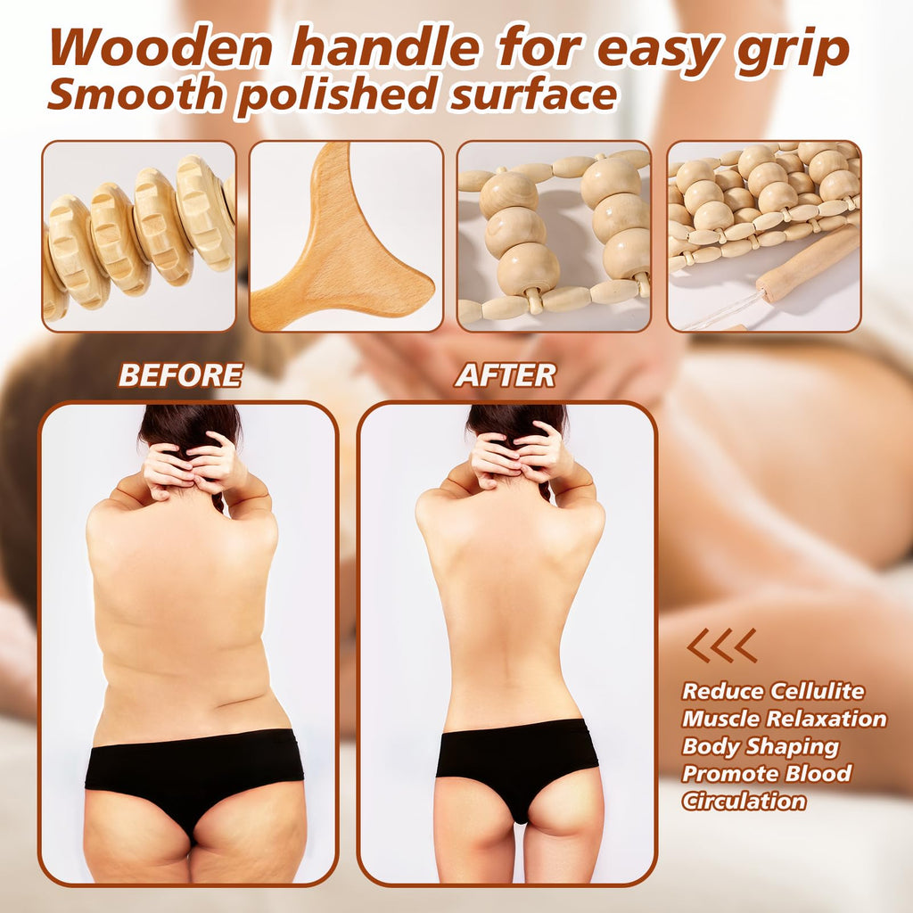 KQXTOKTY Wood Therapy Tools for Body Shaping,8 in 1 Wood Therapy Massage Tools,Wooden Gua Sha Tools,Lymphatic Drainage Massager,