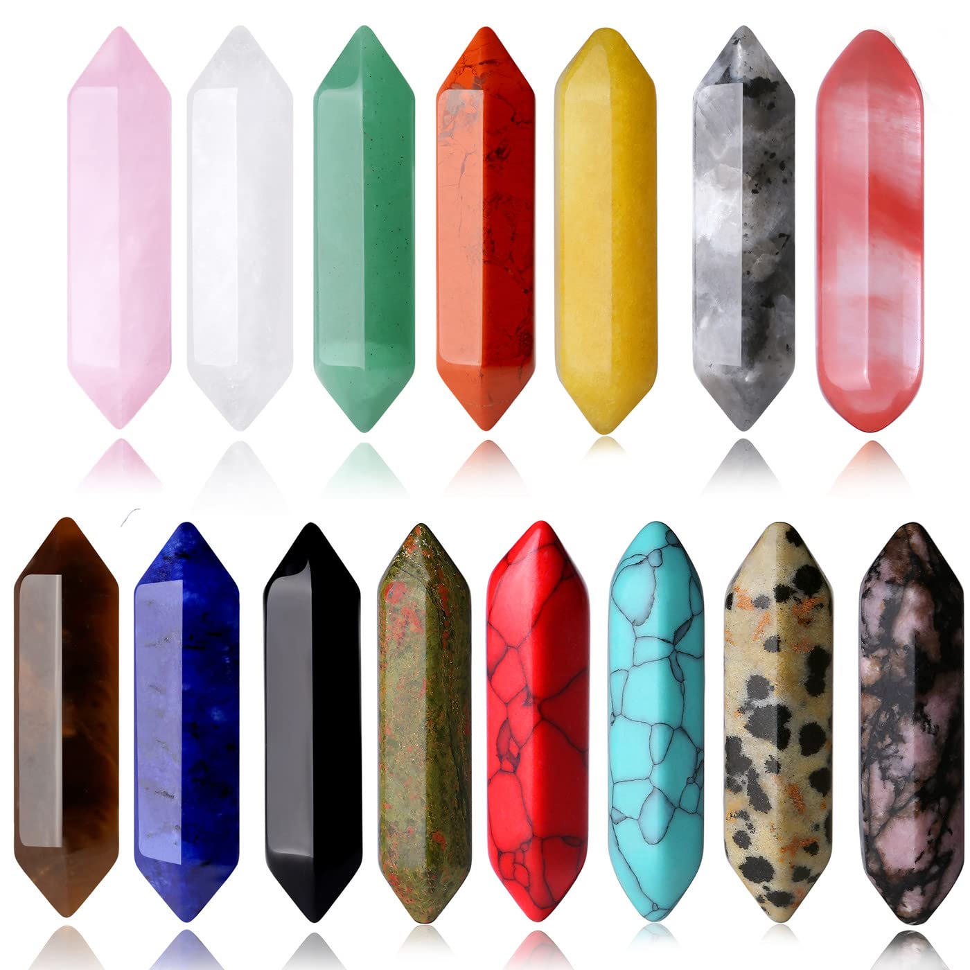 15PCS Healing Crystals Wand Stones Sets Natural Rose Quartz Clear Quartz Reiki Gemstones Bulk Hexagonal Points Energy Balancing 