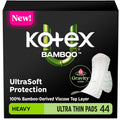 Kotex Bamboo Ultra Thin Pads with Wings, Heavy Absorbency, 44 Count (Packaging May Vary)