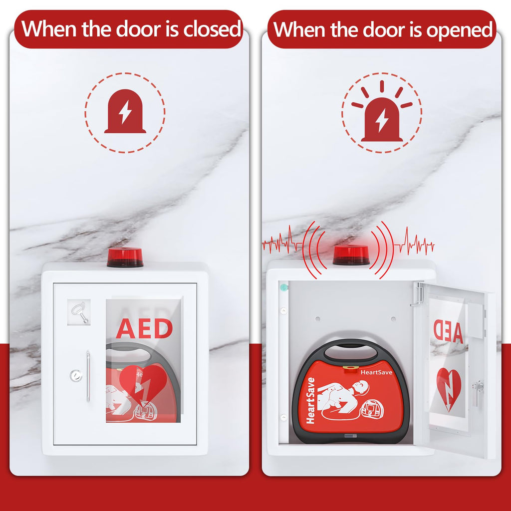 NLShan AED Cabinet Fits All Cardiac Science, Zoll, Physio-Control AED Defibrillator, Wall Mounted Storage Cabinet for Emergency