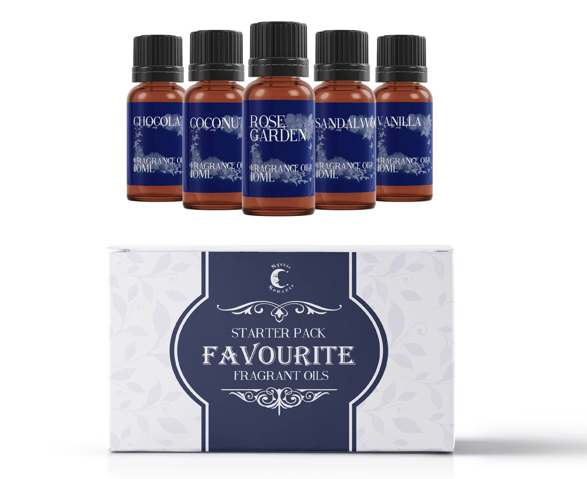 Mystic Moments | 5 x 10ml Favourite Fragrant Oil Set - Chocolate, Coconut, Rose Garden, Sandalwood, Vanilla
