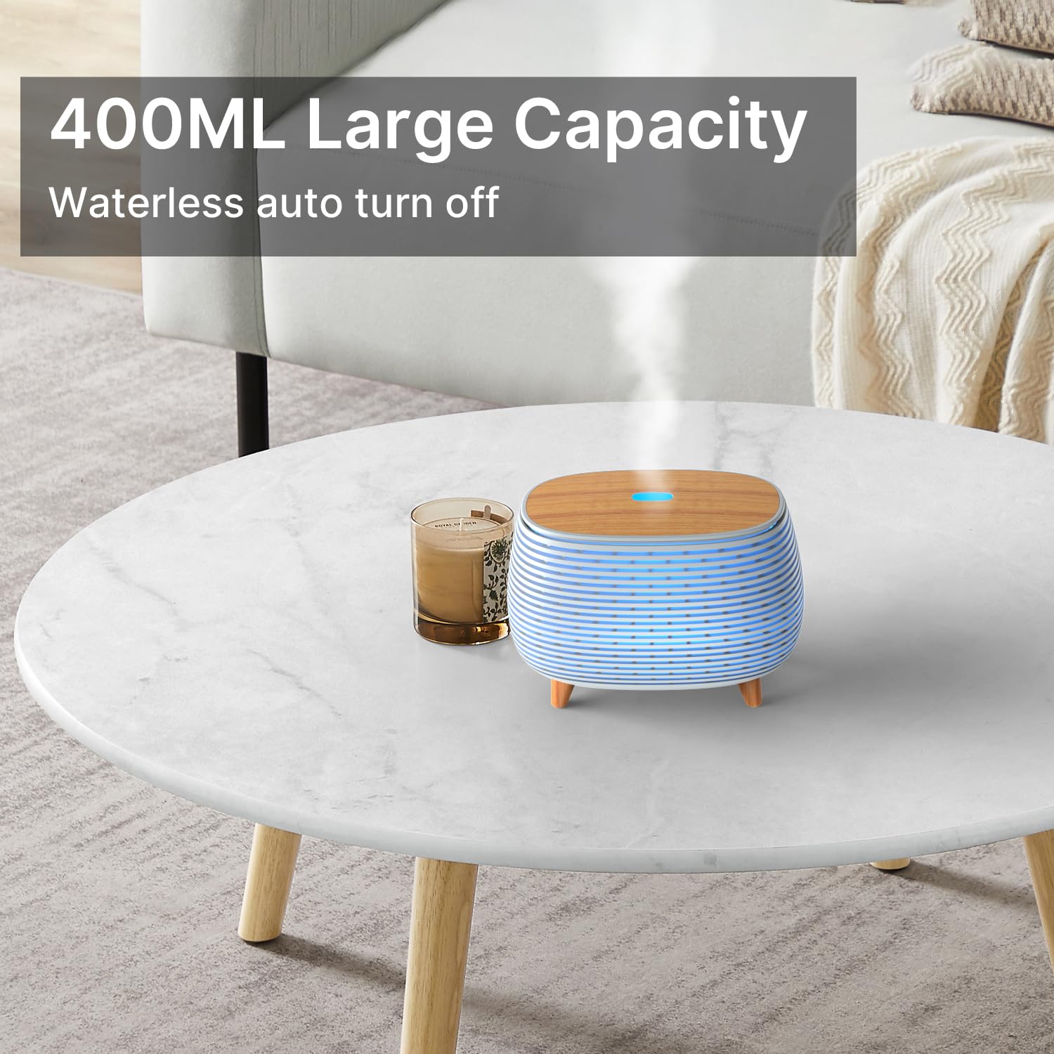 Pinci Essential Oil Diffuser, 400ml Aromatherapy Diffuser, Ultrasonic Diffusers for Essential Oils, Cool Mist Humidifier with 7
