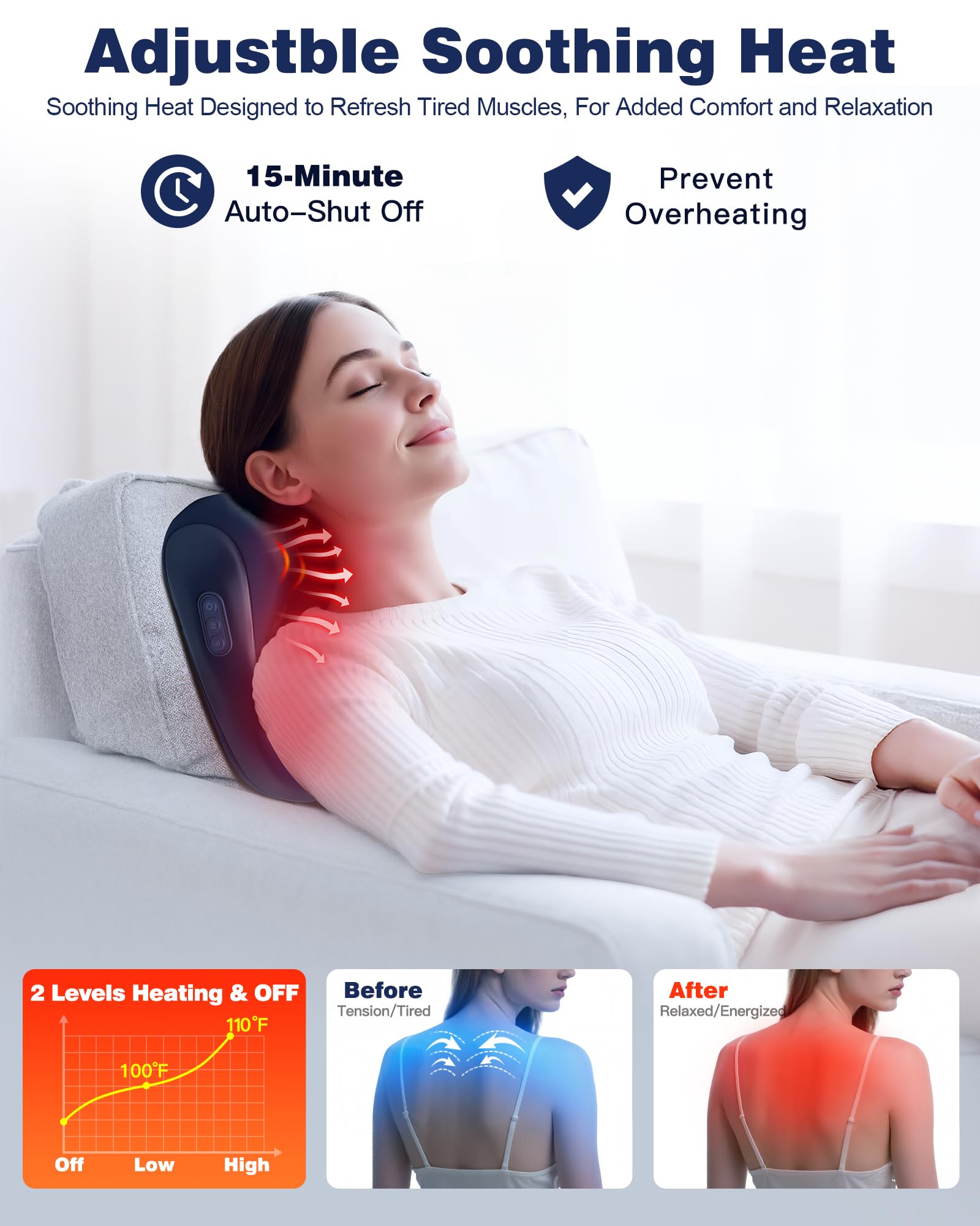 JZBRAIN Shiatsu Back and Neck Massager with Heat - Deep Kneading Massage Pillow for Relaxation - Corded Design for Full Body Use