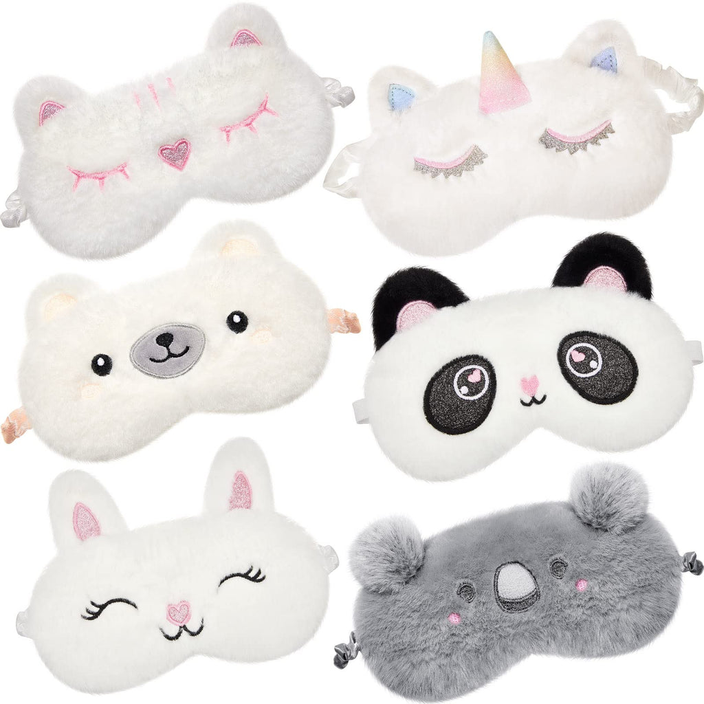 6 Pcs Kids Sleep Mask Cute Unicorn Animal Sleeping Eye Cover Funny Soft Plush Blindfold Eyeshade for Women Girls Kids Plane Trav