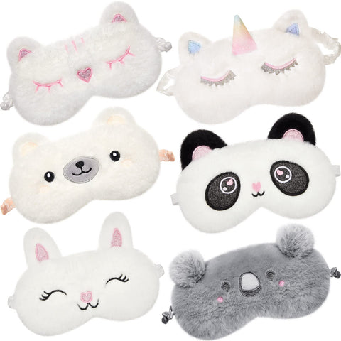 6 Pcs Kids Sleep Mask Cute Unicorn Animal Sleeping Eye Cover Funny Soft Plush Blindfold Eyeshade for Women Girls Kids Plane Trav