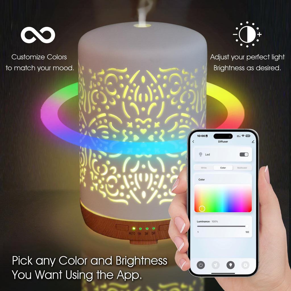 Earnest Living Smart Wifi Essential Oil Diffuser White Ceramic Diffuser 250 ml with Alexa Google Home App Phone Control LED and