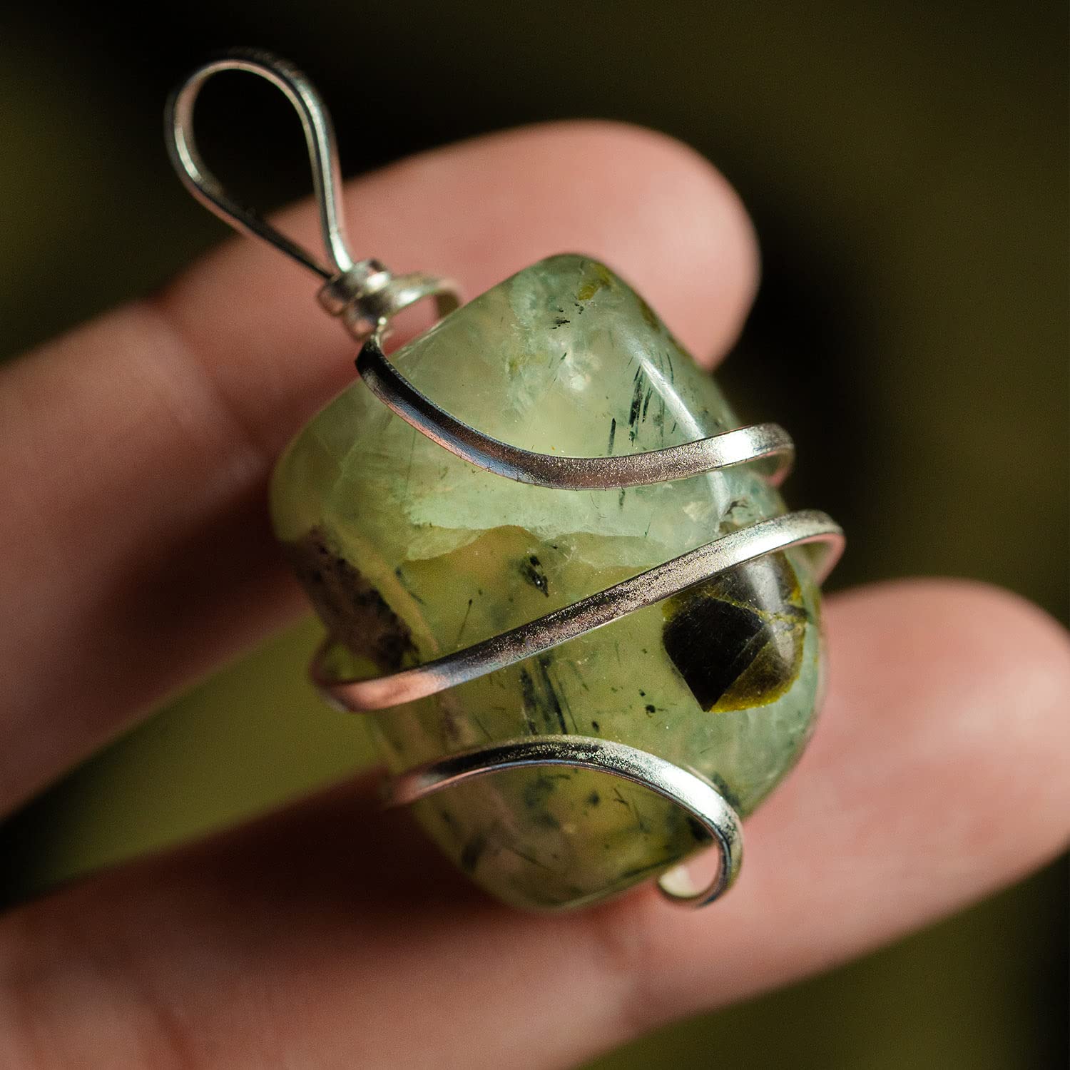 AYANA Prehnite Healing Crystal Pendant Necklace | Heart and Third Eye Chakra | Libra Zodiac Birthstone | Lucky Stone for Healers