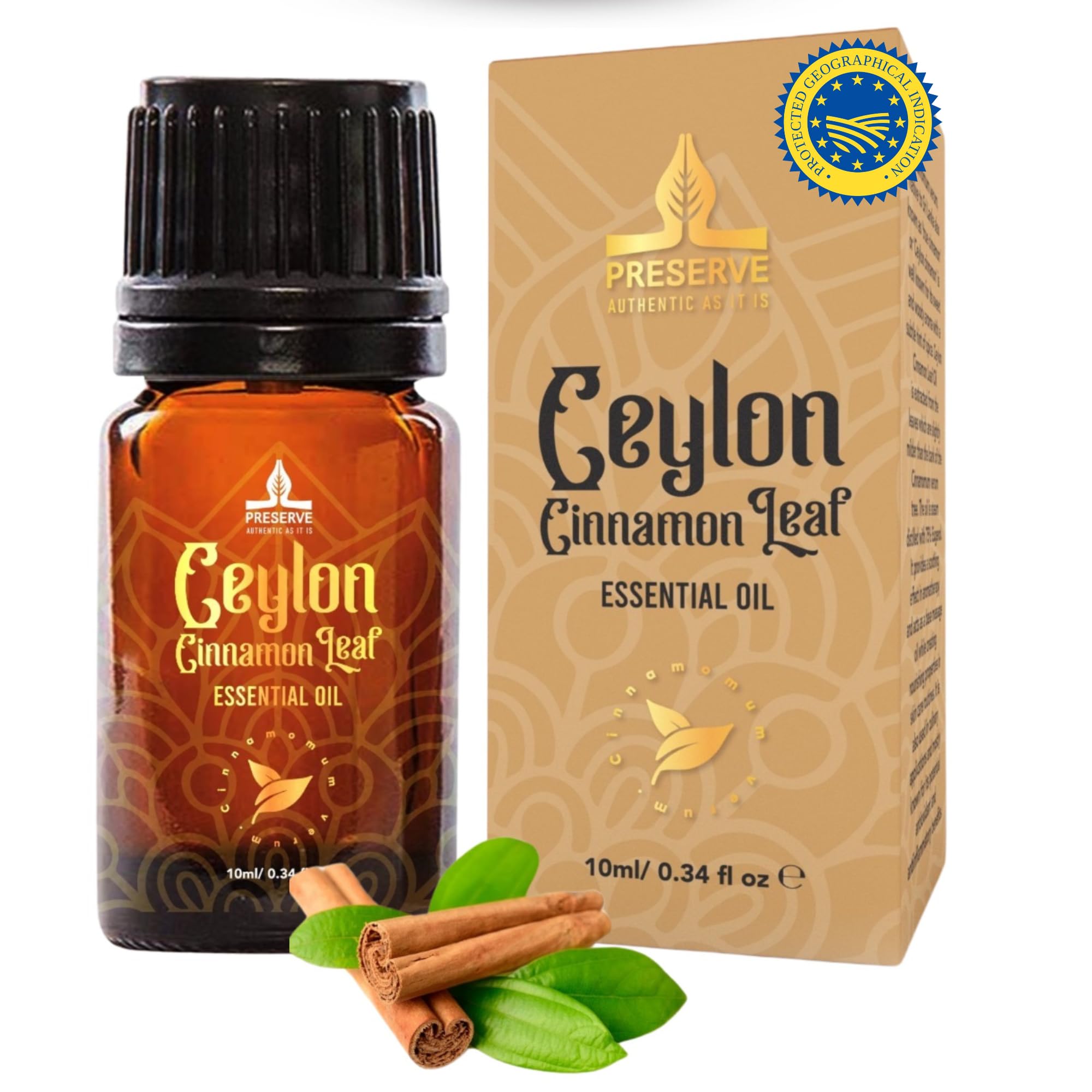 Pure Ceylon Cinnamon Leaf Essential Oil, GI Certified G2/76/340, 100% Ceylon True Cinnamon Oil, Undiluted Therapeutic Grade for 