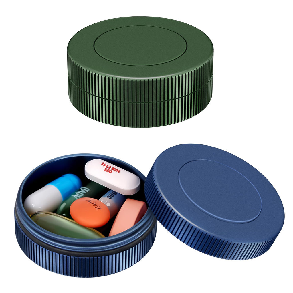 Aufew 2 Pack Mini Pill Case, Metal Travel Pill Box for Purse, Pocket Pharmacy, Cute Vitamin Organizer for Daily Pills, Small Ess
