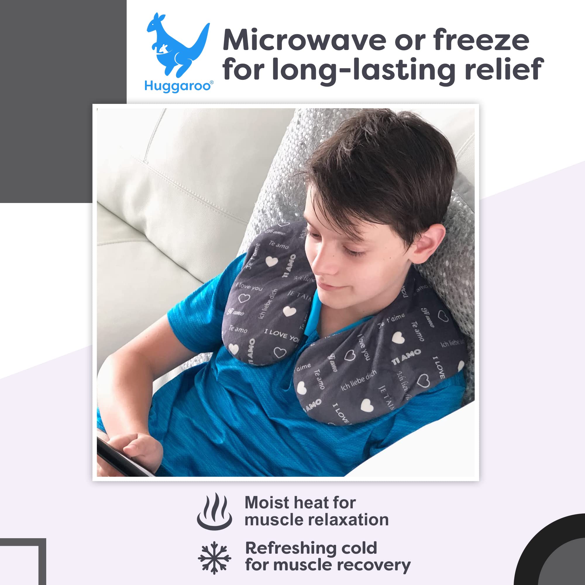 Huggaroo Cozy Neck Wrap Microwavable Heating Pad for Neck - Cordless Warm Compress for Muscle Tension Relief and Relaxation - St