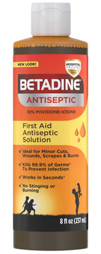Betadine Antiseptic Liquid First Aid Solution, Povidone-iodine 10%, Infection Protection, Kills Germs In Minor Cuts Scrapes And 