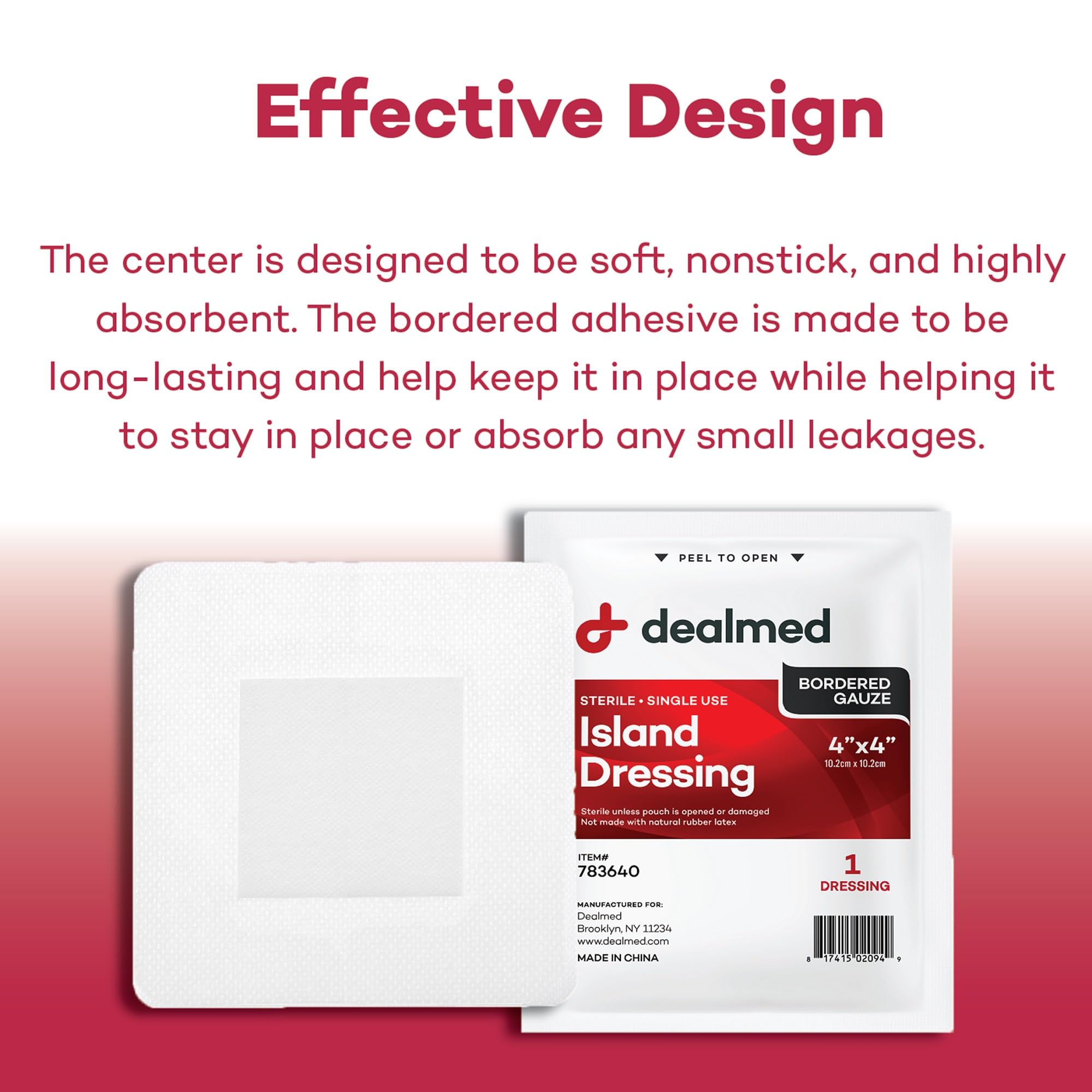 Dealmed Sterile Bordered Gauze Island Dressings - 25 Count, 4 x 4 Gauze Pads, Disposable, Latex-Free, Adhesive Borders with Non-