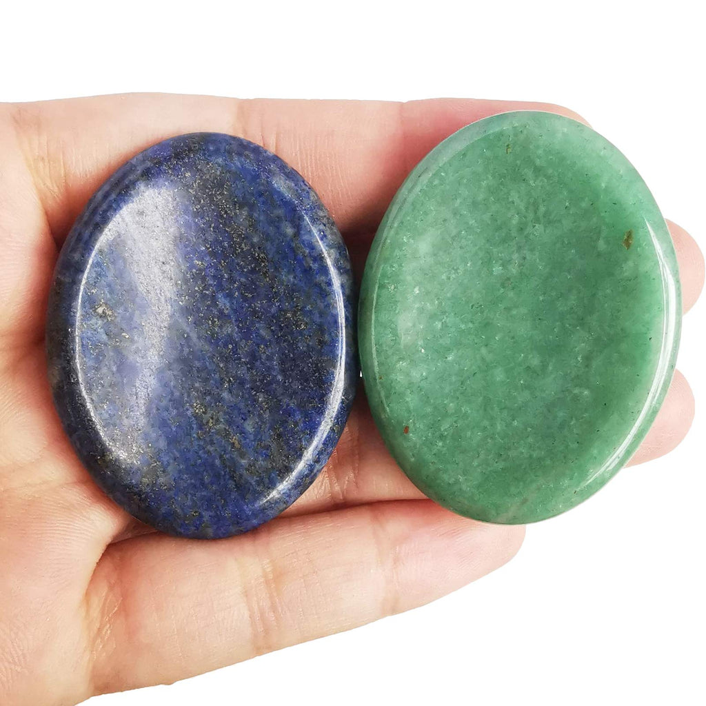 Loveliome Lapis Lazuli and Green Aventurine Thumb Worry Stone, Stress Relax Healing Reiki Crystal Pocket Palm Stones,Pack of 2