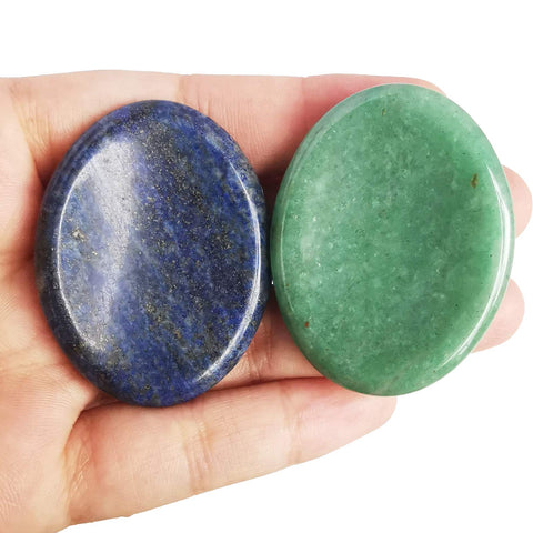 Loveliome Lapis Lazuli and Green Aventurine Thumb Worry Stone, Stress Relax Healing Reiki Crystal Pocket Palm Stones,Pack of 2