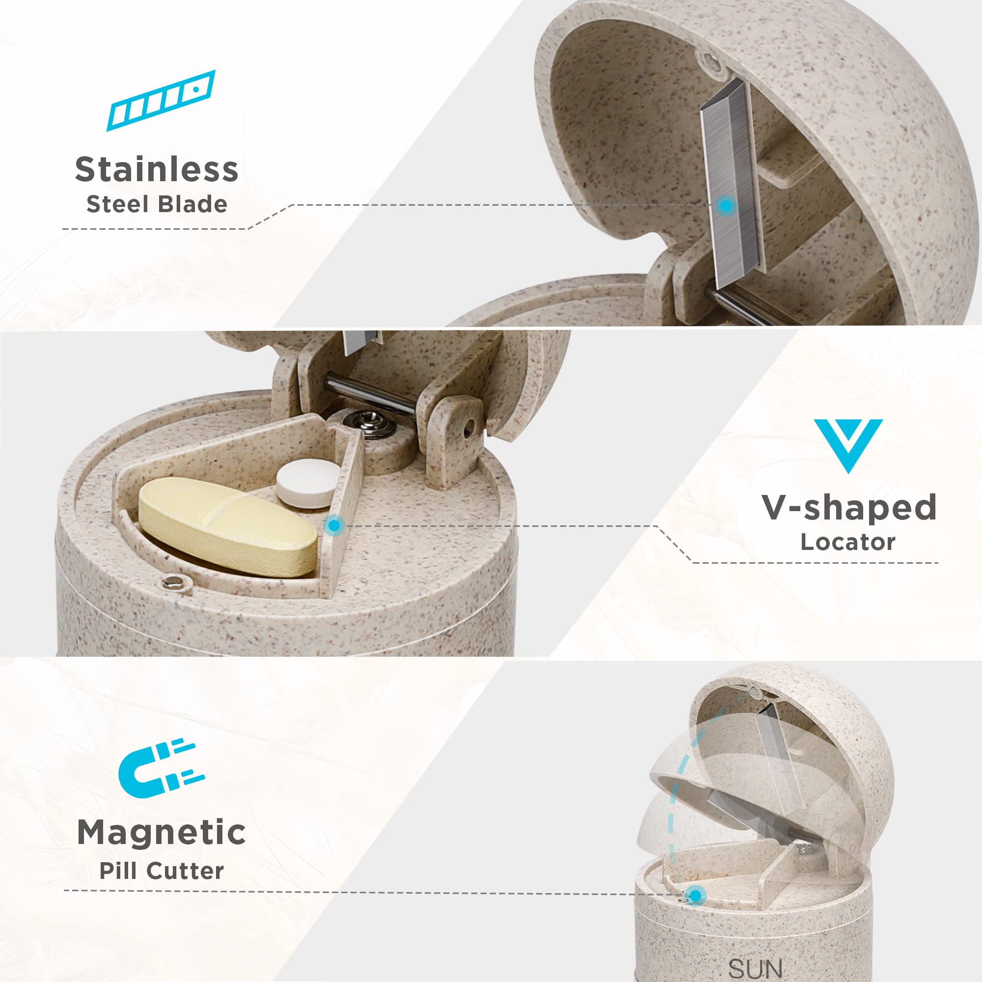 Zannaki 2 in 1 Pill Organizer with Cutter,Grain Fiber Weekly Pill Case Large Compartment Moisture Proof,Magnetic Lock,BPA Free T