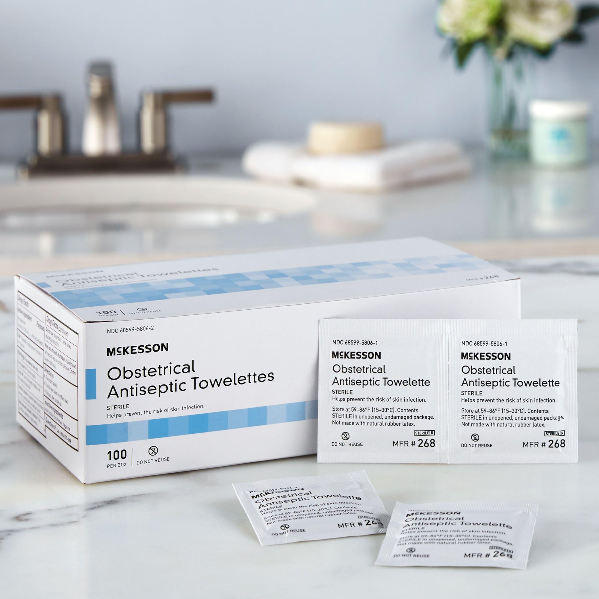 McKesson Obstetrical Antiseptic Towelettes Wipes, Sterile, Individual Packet, Clean Scent, 100 Count, 1 Pack