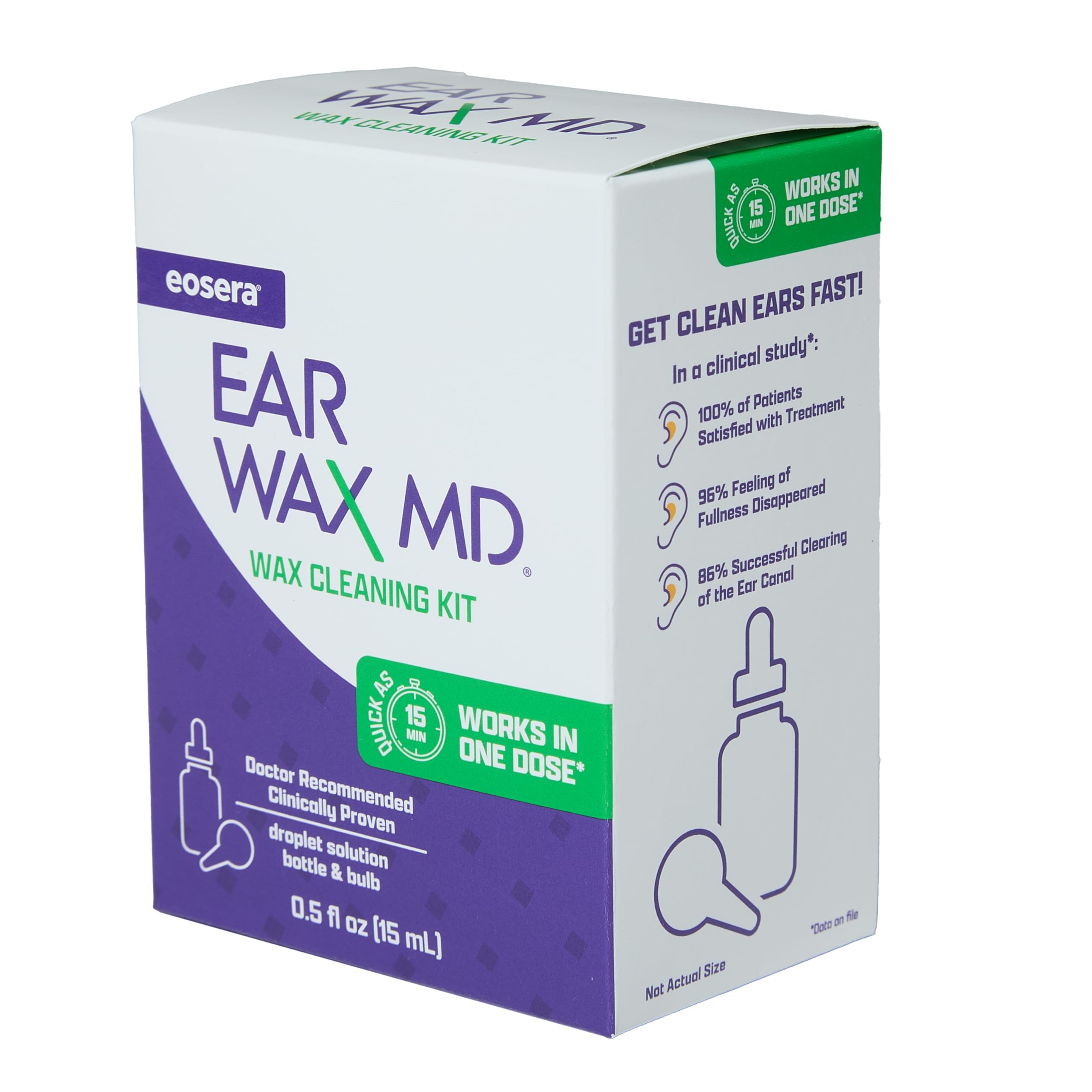eosera EAR WAX MD Kit - Fast-Acting Ear Wax Removal Drops, 15mL and Rinsing Bulb Kit | Breaks Down & Dissolves Wax in as Little