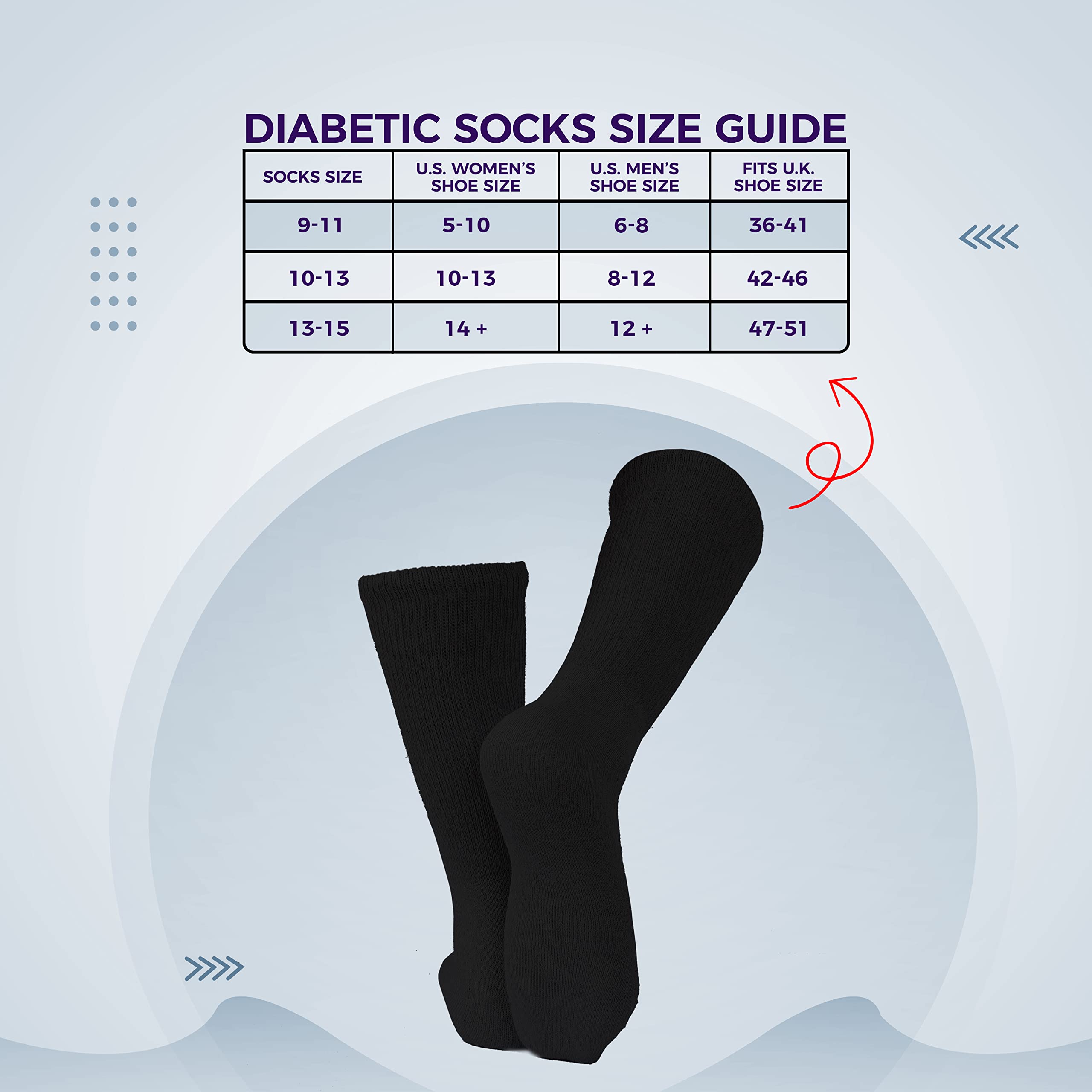 Diamond Star Diabetic Socks, Non-Binding Circulatory Cushion Cotton Crew Diabetic Socks for Mens Womens 9-11 (3 Pairs Black)