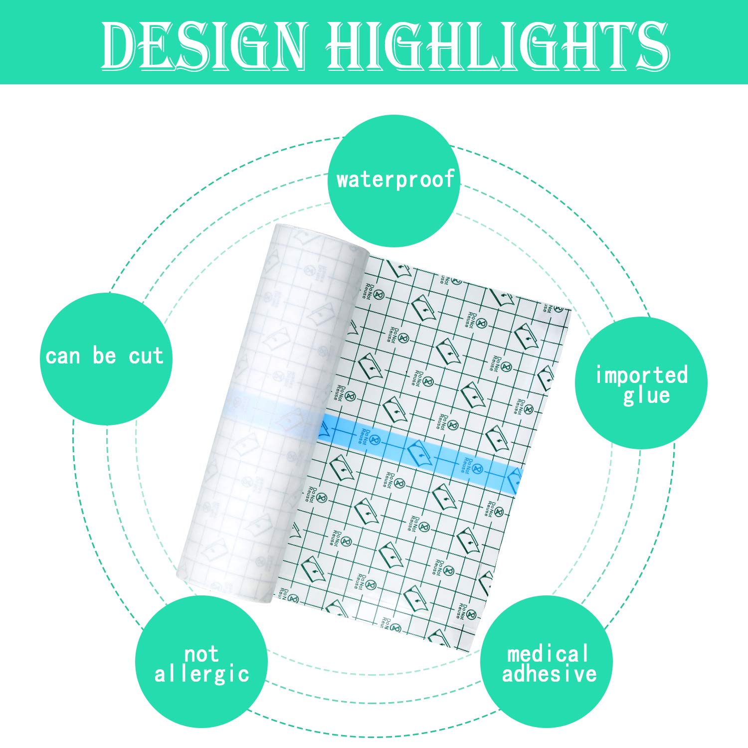 Transparent Dressing Adhesive Bandage Waterproof Clear Adhesive Bandages Stretch Tape for Tattoos Swimming (8 Inch x 5.47 Yard)