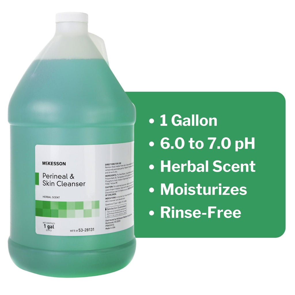 McKesson Perineal Skin Cleanser, 1 Gallon [Pack of 1] Rinse-Free Body Wash for Incontinence or Ostomy Care, Herbal Scent