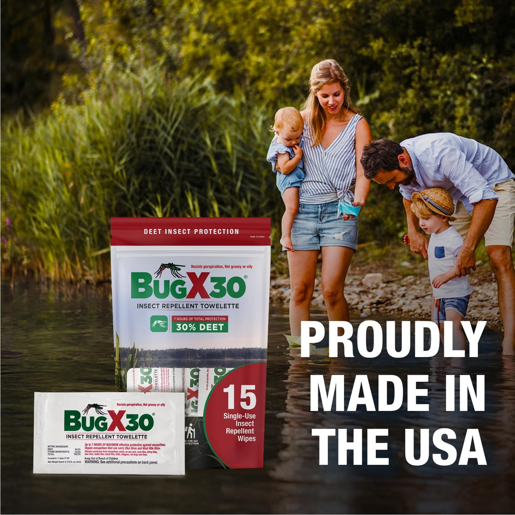 CoreTex Bug X 30 Mosquito, Tick, & Insect Repellent Wipes with 30% DEET - Pack of 100 Single-Use Bug Repellent Wipes for Up to 7