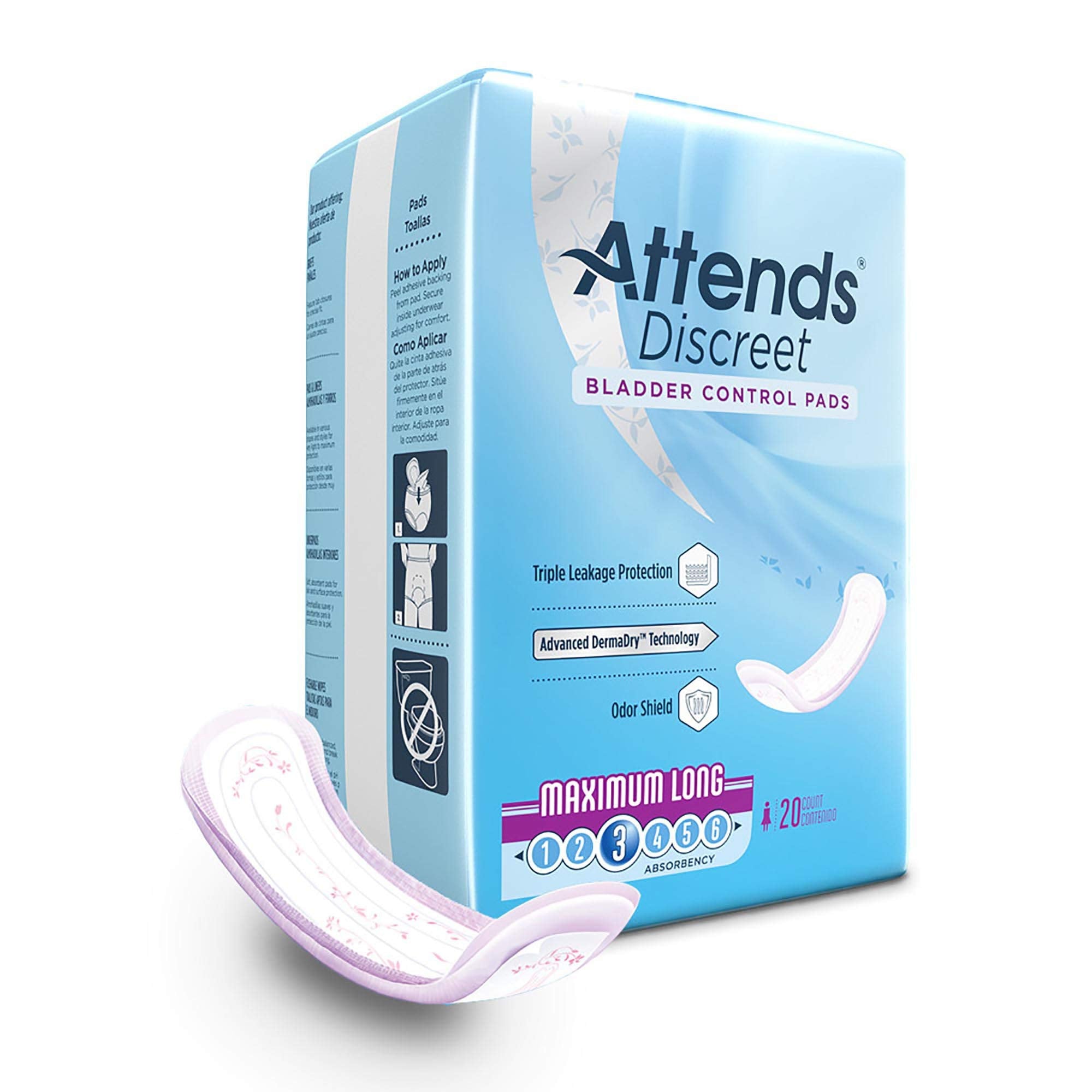 Attends Discreet Bladder Control Pads, Maximum Absorbency, One Size Fits Most, 14 1/2 in