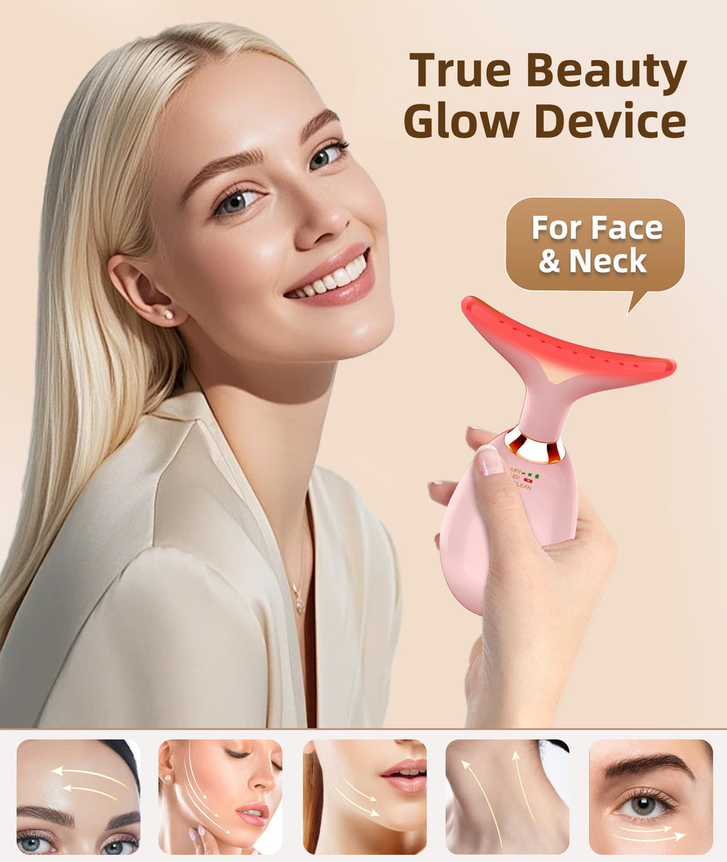 ELISHINE 7 Color Face and Neck Massager Light Therapy, Red Light Based Facial Massager for Skin Care, Firming, Smoothing (Rose G
