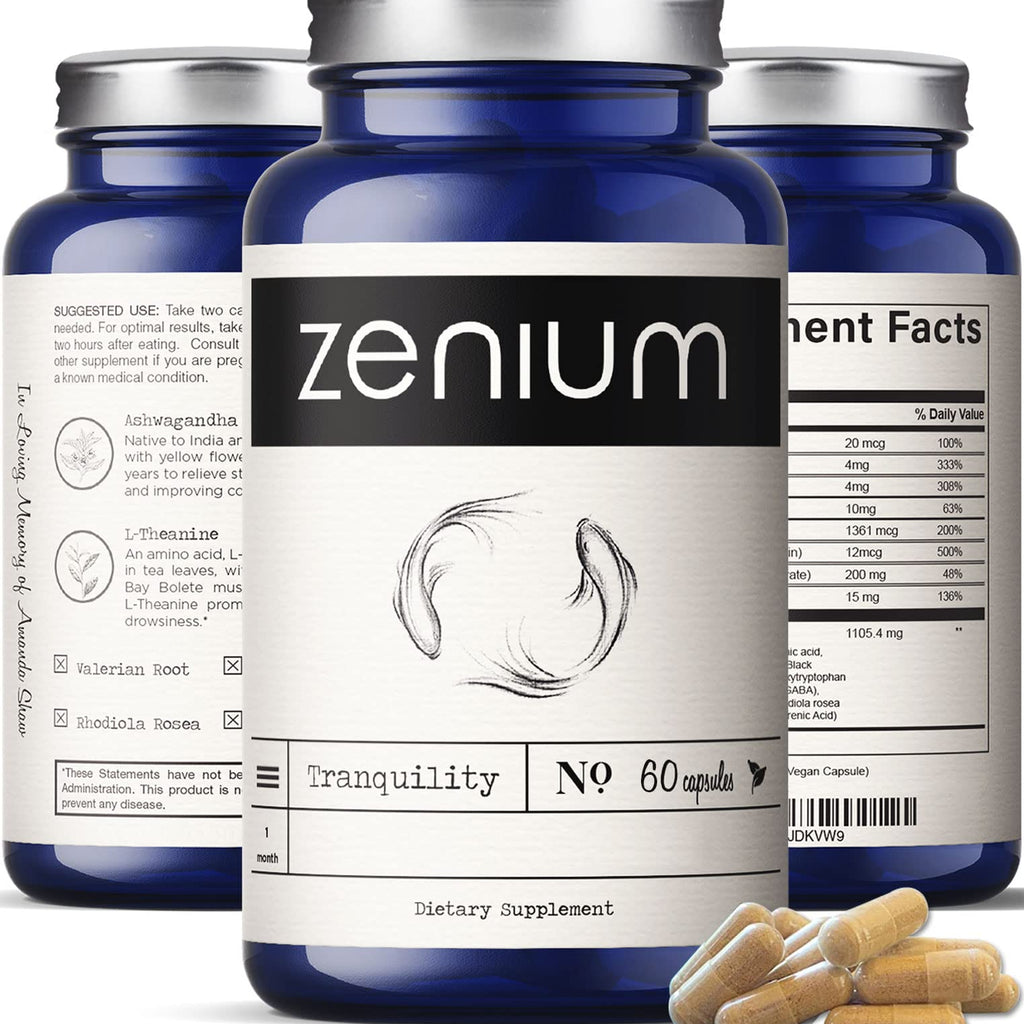 Zenium - Relieve Stress, Tension, Worry, Nervousness, & Irritability | Calm The Mind & Body | Ayurvedic | Natural Relief Supplem