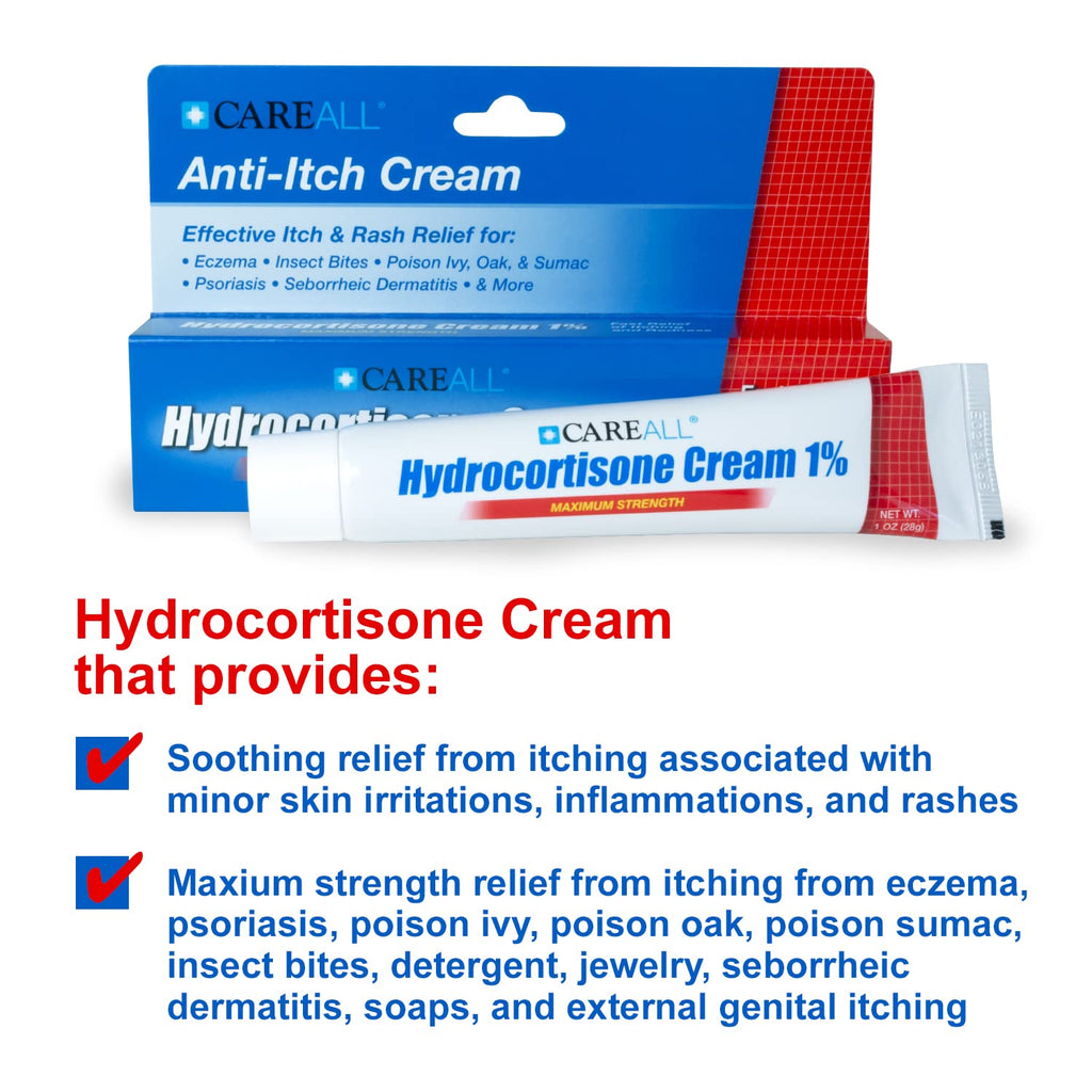 CareAll Hydrocortisone 1%, 1oz Tube (Pack of 3), Maximum Strength Anti-Itch Cream, Relief from Itching and Redness from Bug Bite