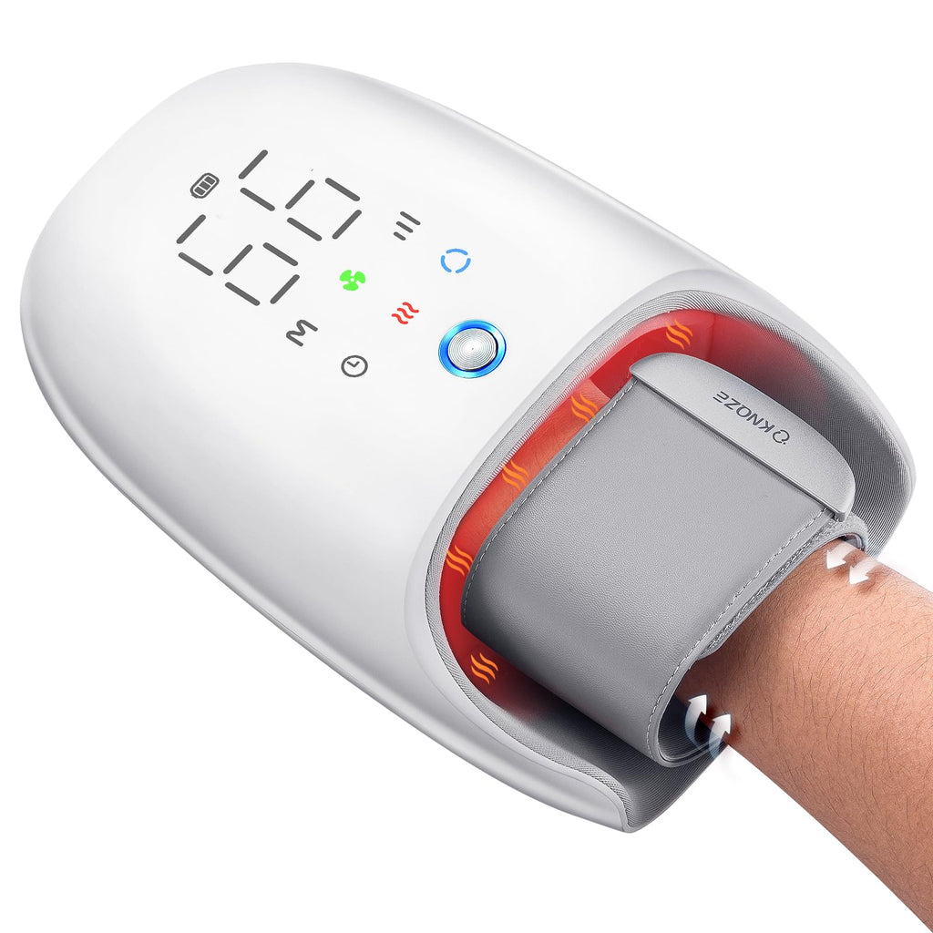 KNQZE Hand Massager with Heat and Compression, Rechargeable Touchscreen Massager with Roller Kneading for Wrist, Carpal Tunnel a