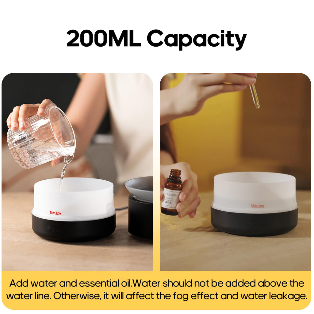 Essential Oil Diffusers, 200ml Aromatherapy Diffuser with Auto Shut-Off Function, Cool Mist Humidifier with 2 Modes, Small Diffu