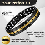 Feraco Magnetic Bracelet for Men Titanium Steel Magnetic Bracelet for Men with Double Row Magnets Adjustable (Black & Gold)