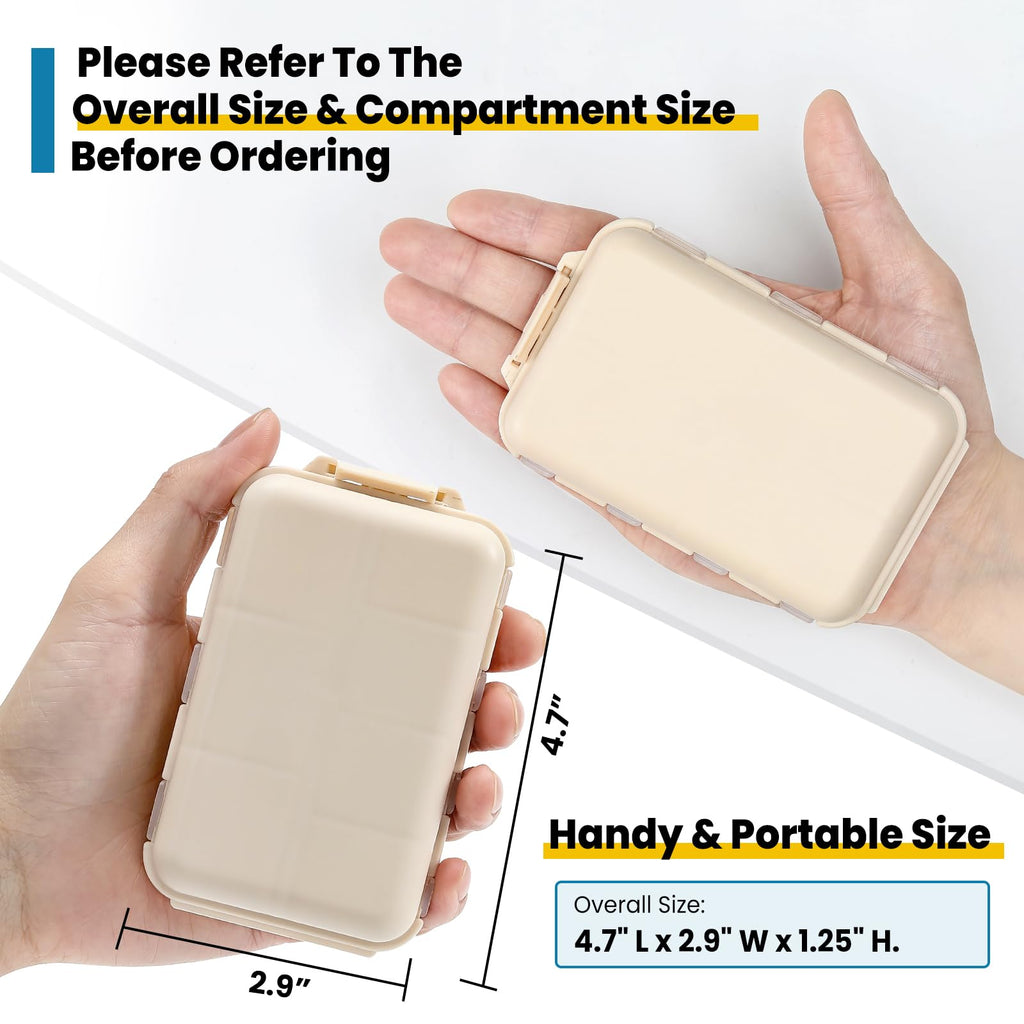 3 Pack, 14 GRIDS Travel Pill Organizer Box with Labels - Travel Medicine Case Kit - Pocket Daily Pharmacy Container - Travel Med