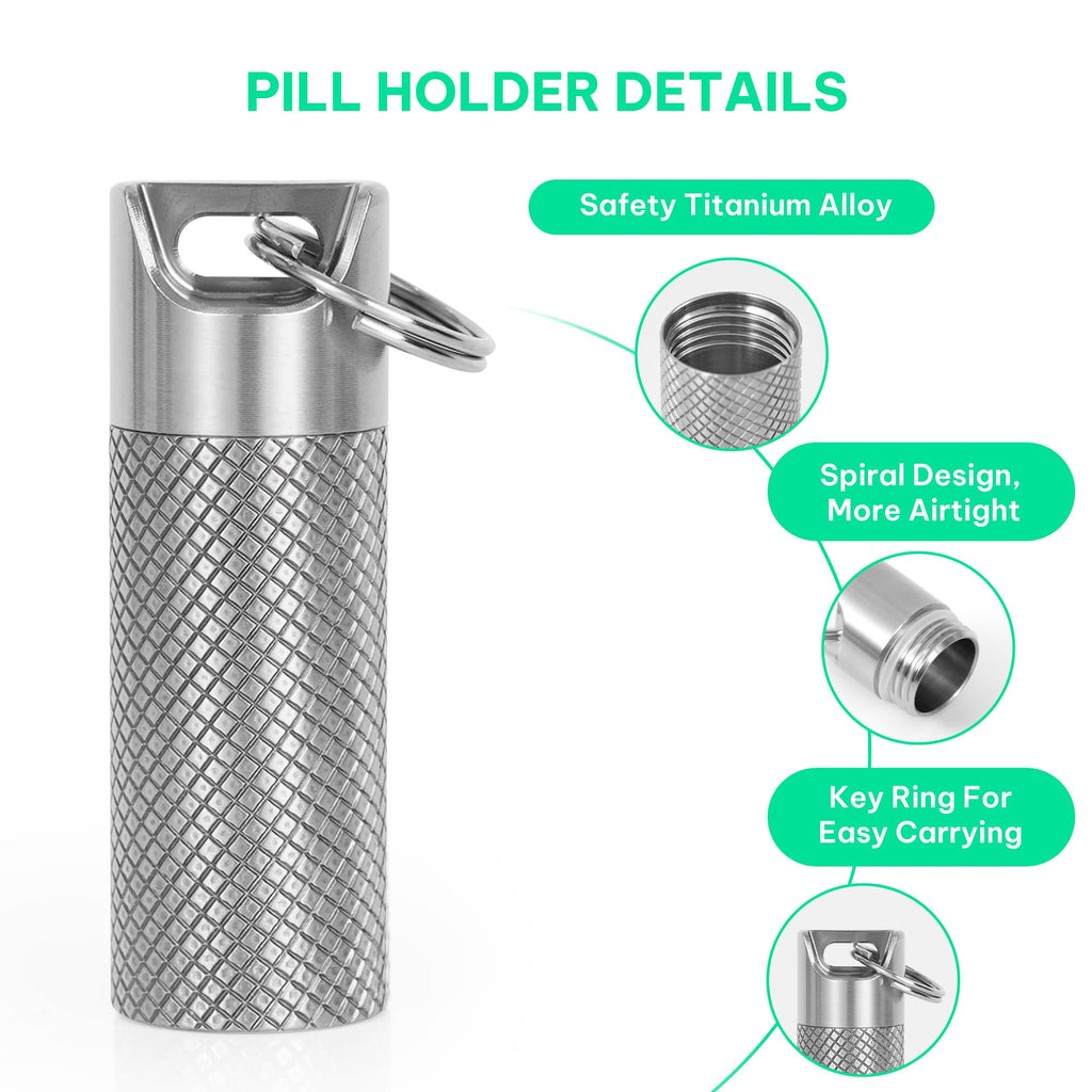 TISKY Portable Titanium Keychain Pill Holder(2pack), Pill Key Chain Container Waterproof,Pill Case Small Mini for Travel, Pill B