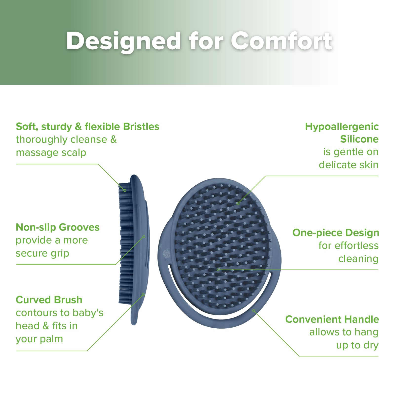 Haakaa Silicone Shampoo Brush - Cradle Cap Brush Comb - Baby Hair Scrubber - Scalp Massager for Newborns & Toddlers - 1pk-Steel
