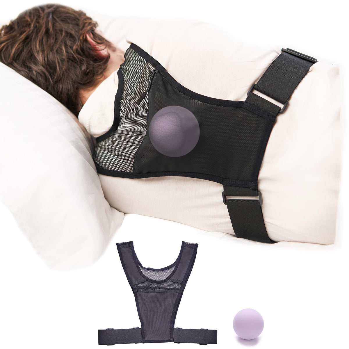 Anti Snoring Device | Positional Sleep Apnea Device | Side Sleep Trainer to Stop Snore | Includes Ball to Prevent Back Sleeping