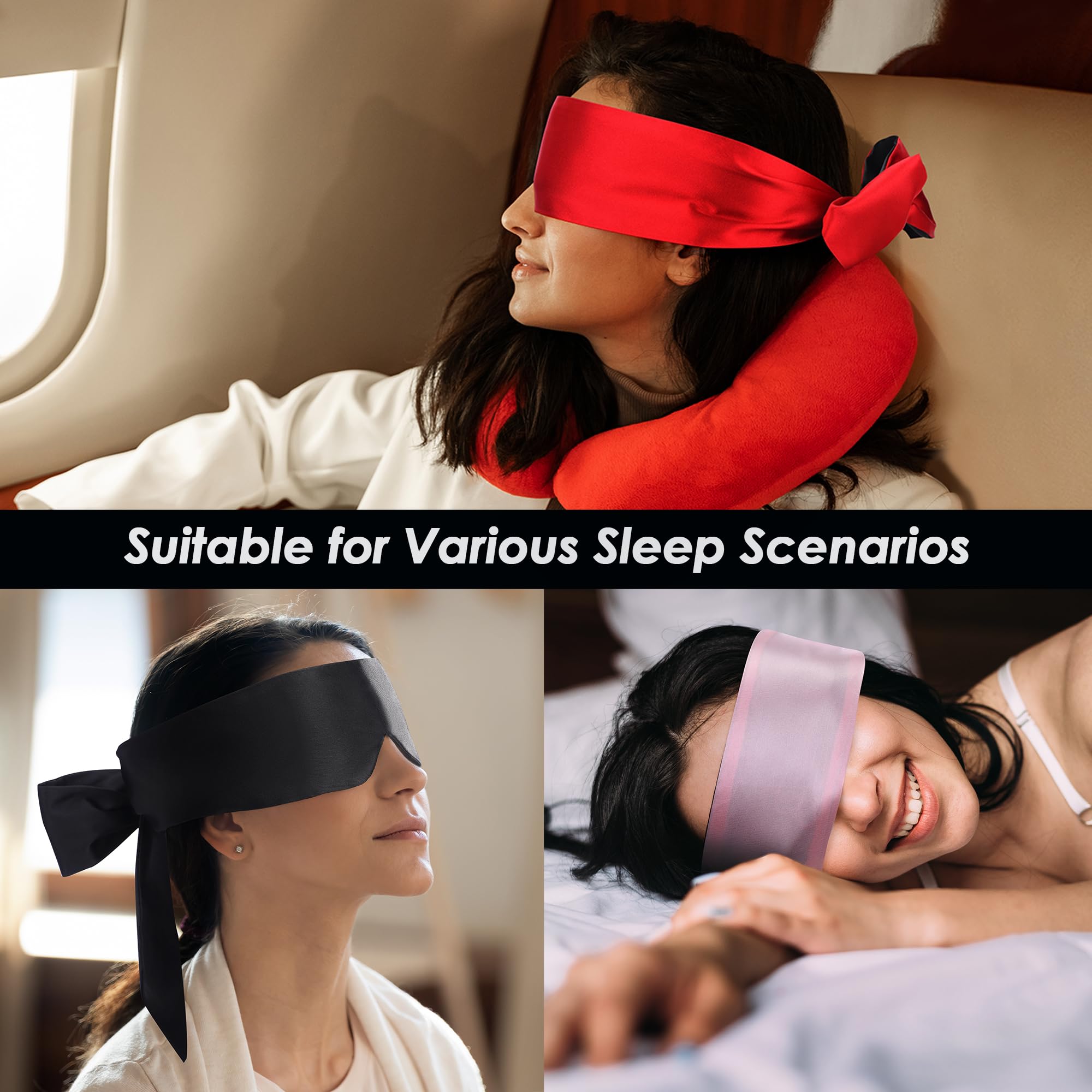 FRESHME Satin Eye Mask Sleeping - Adjustable Eye Shade Soft and Comfortable Satin Eye Blinder Cover for Women Men Night Travel N
