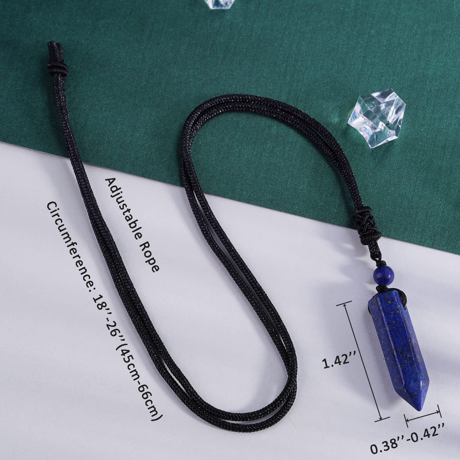 TIKCAUZ Hexagonal Blue Crystal Necklace Lapis Lazuli Points Pendant with Adjustable Rope Reiki Healing Crystal Stone Necklaces H