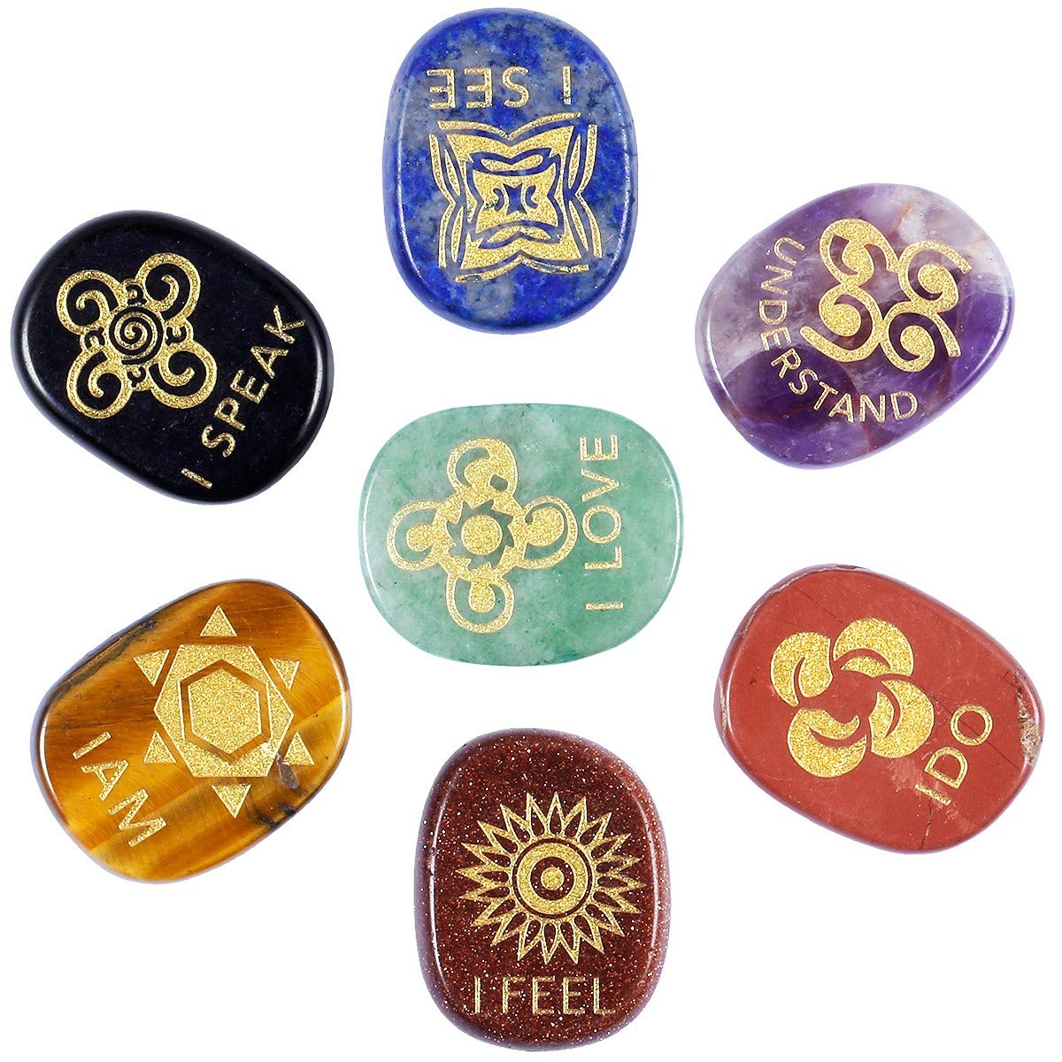 Rockcloud 7 PCS English Symbol Witches Rune Set Chakra Stones