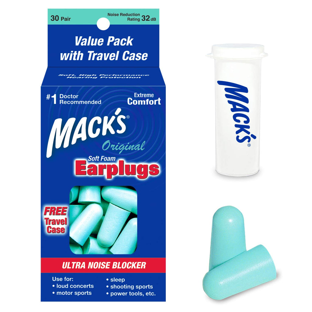 Macks Original Soft Foam Earplugs, 30 Pair - 32dB Highest NRR, Comfortable Ear Plugs for Sleeping, Snoring, Work, Travel & Loud