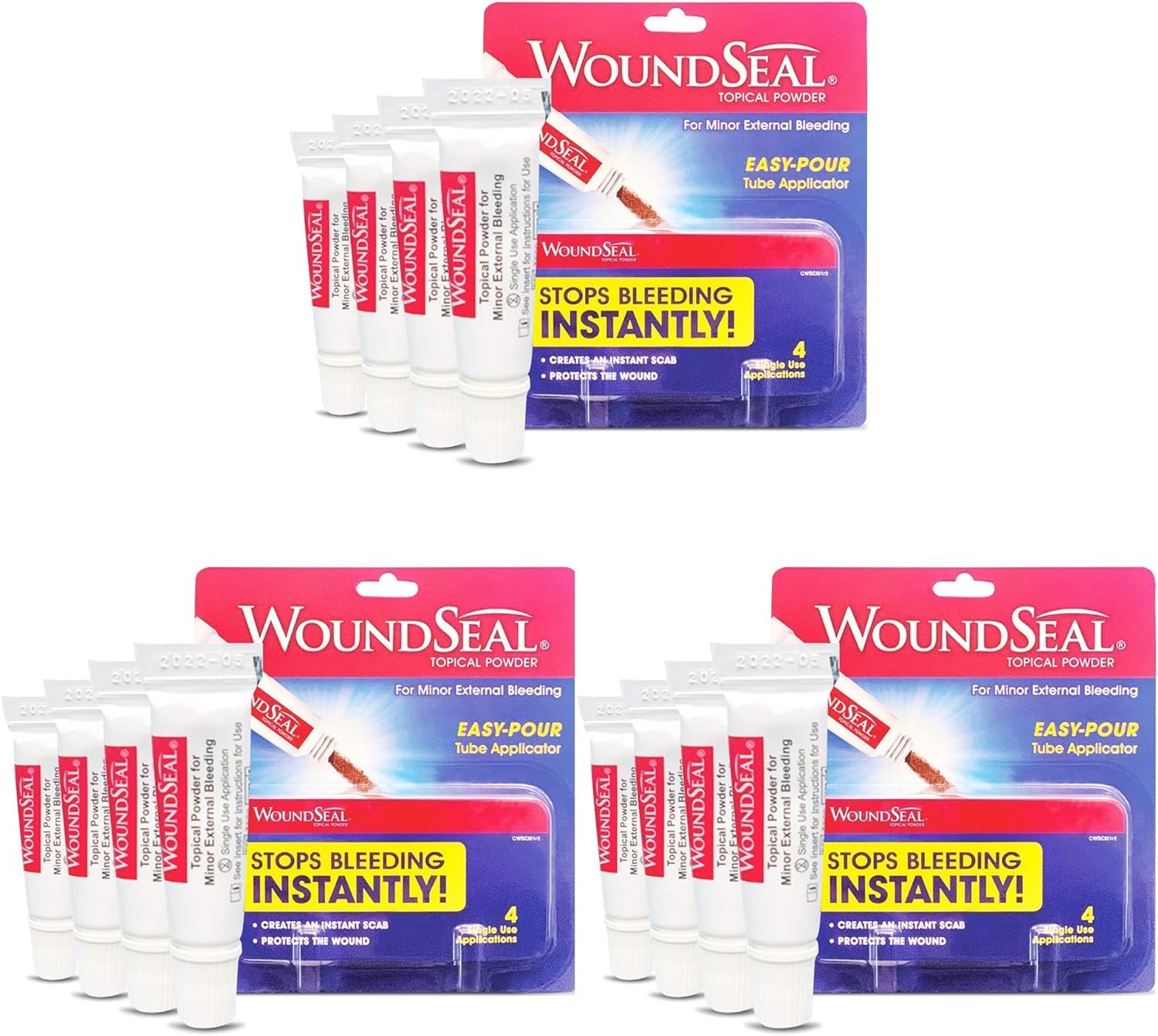 WoundSeal Powder 4 Each (Pack of 3) - Wound Care First Aid for Cuts, Scrapes and Abrasions - Stops Bleeding in Seconds Without S